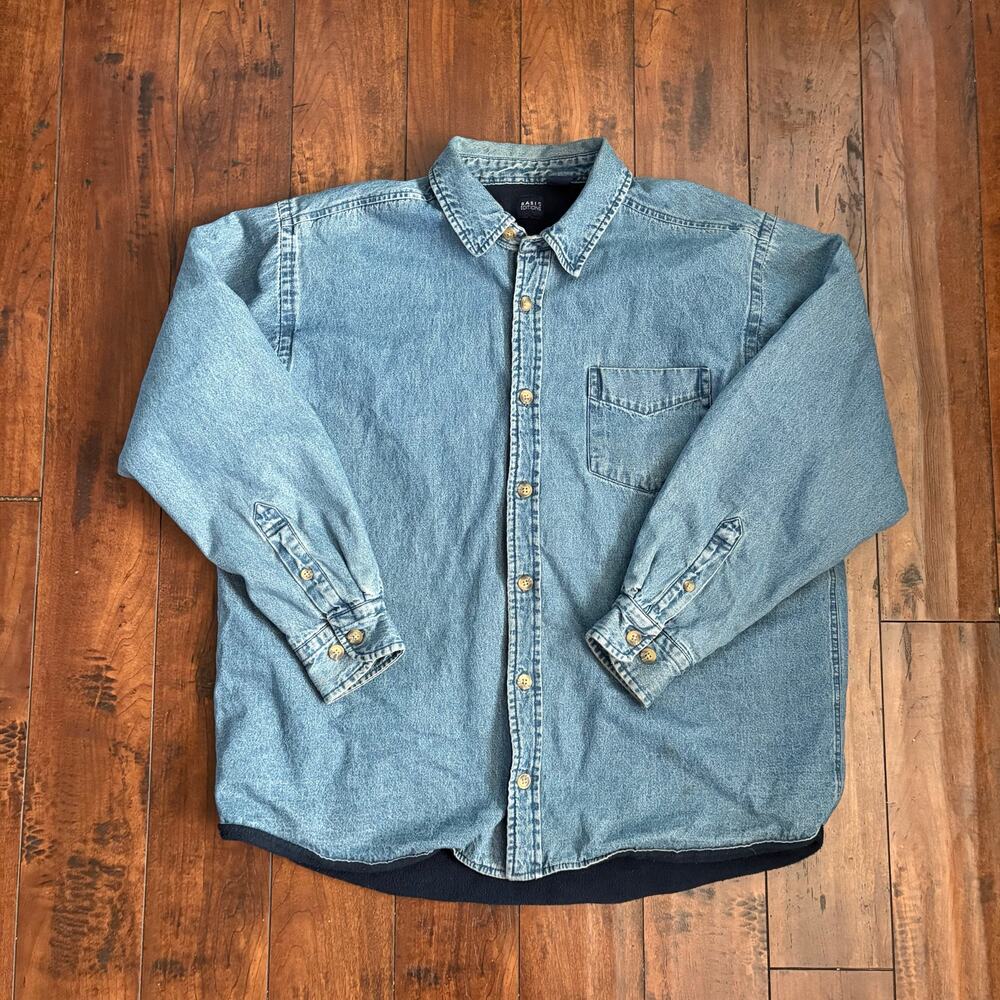 Basic Editions Denim Jacket Mens XL Blue Lined Shacket Casual Outerwear